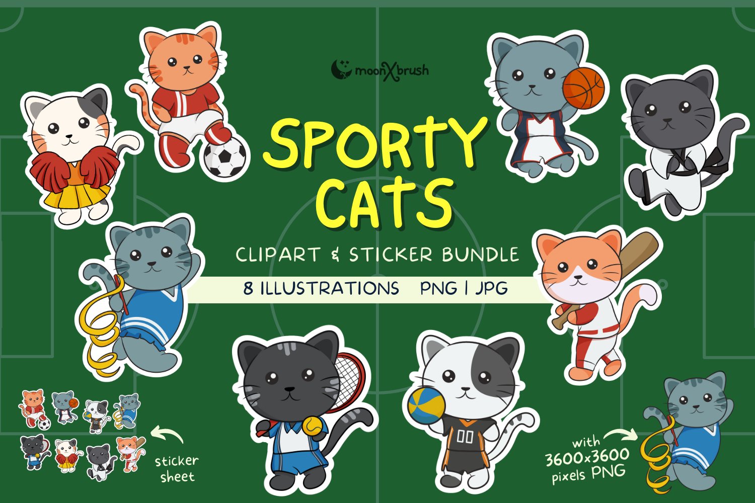 Sporty Cats Clipart   Sticker Bundle | Sports PNG