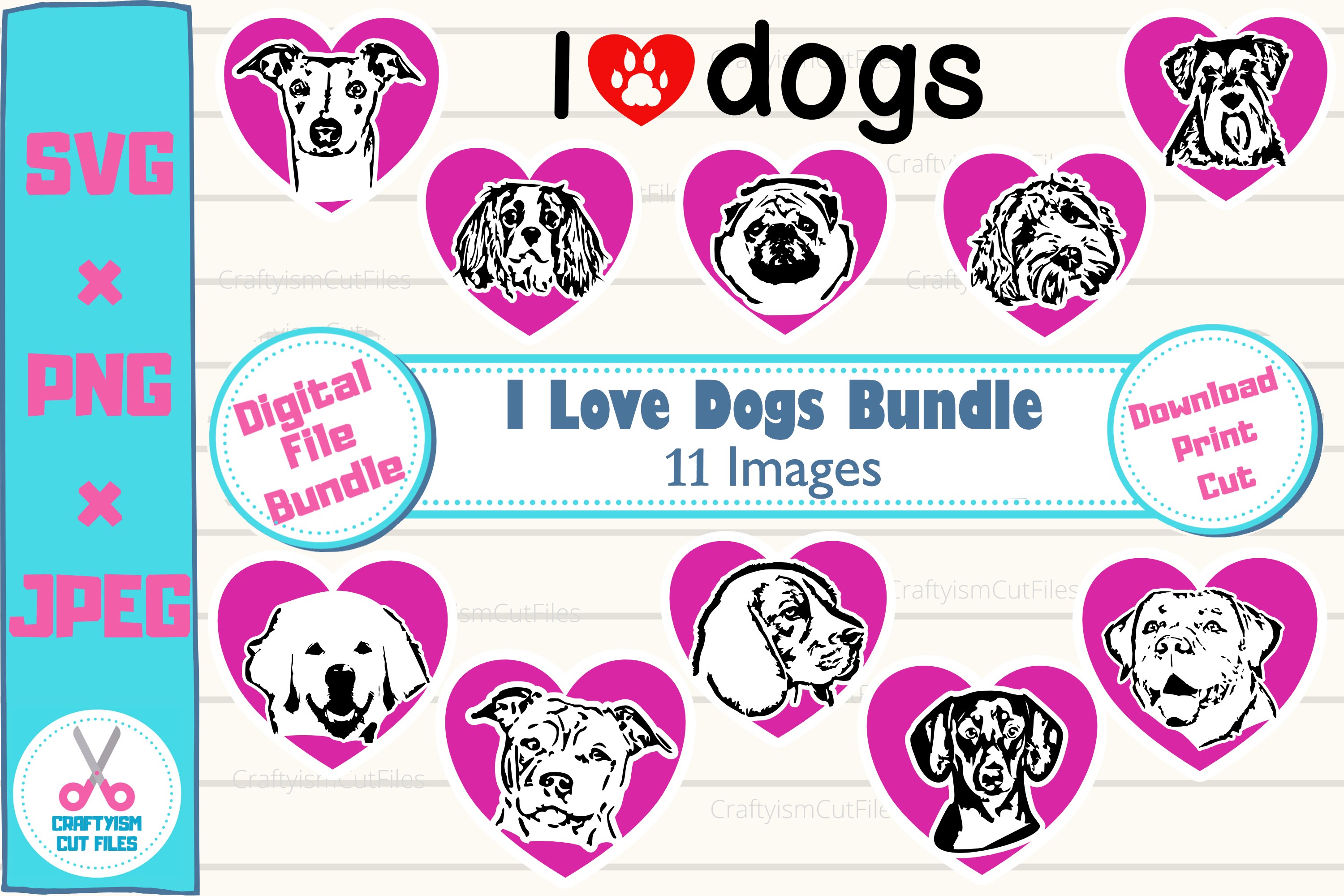 I Love Dogs 11 Portrait Clipart   SVG Cut File Bundle