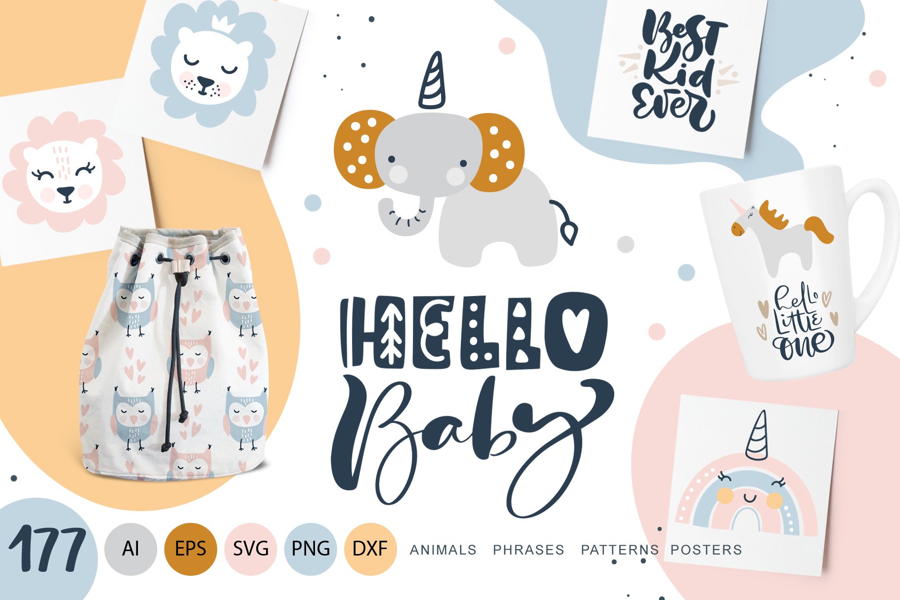 Hello Baby animals   calligraphy