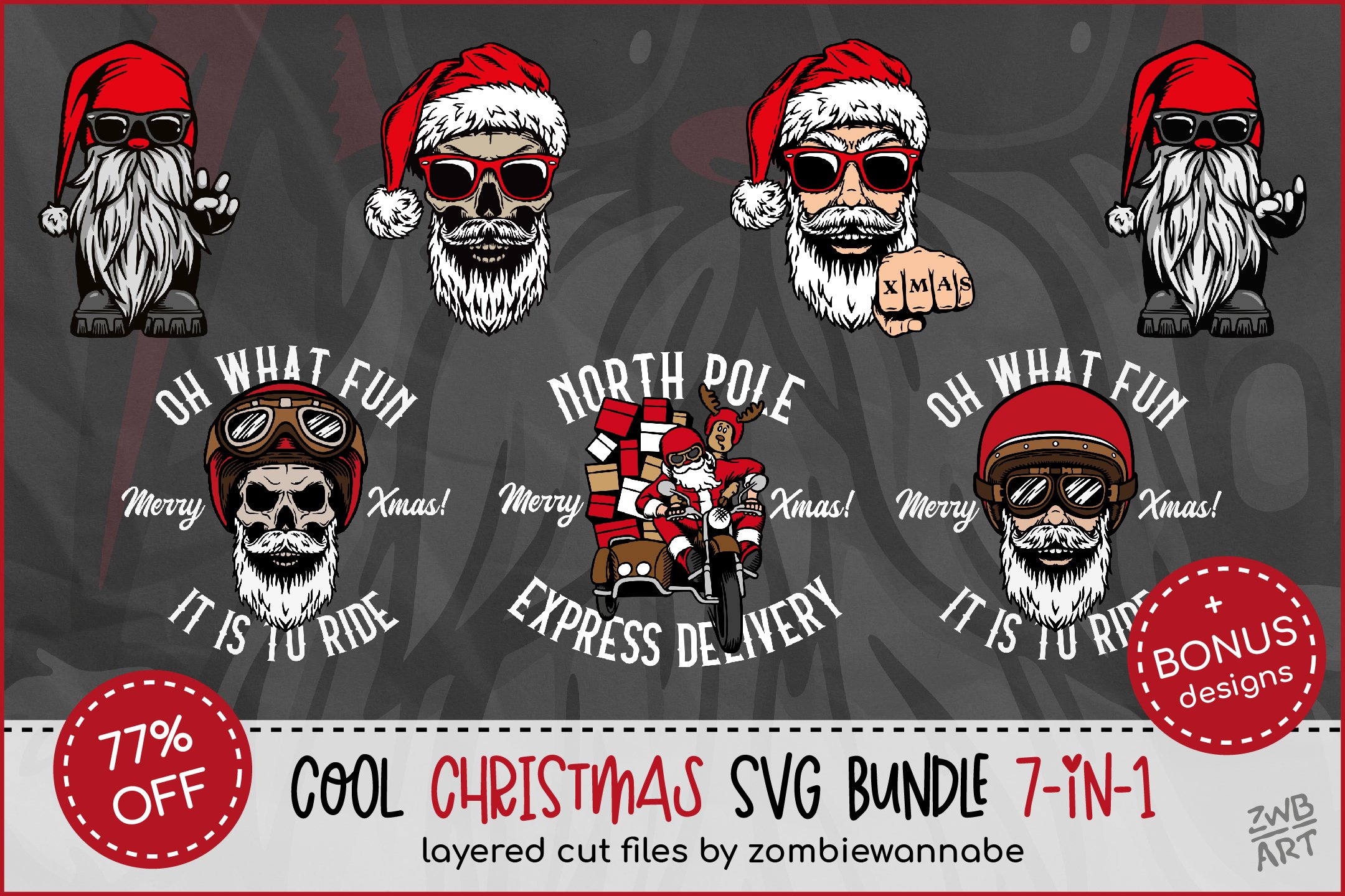 Cool Christmas Bundle for Crafters - Bikers, Gnomes   Skulls