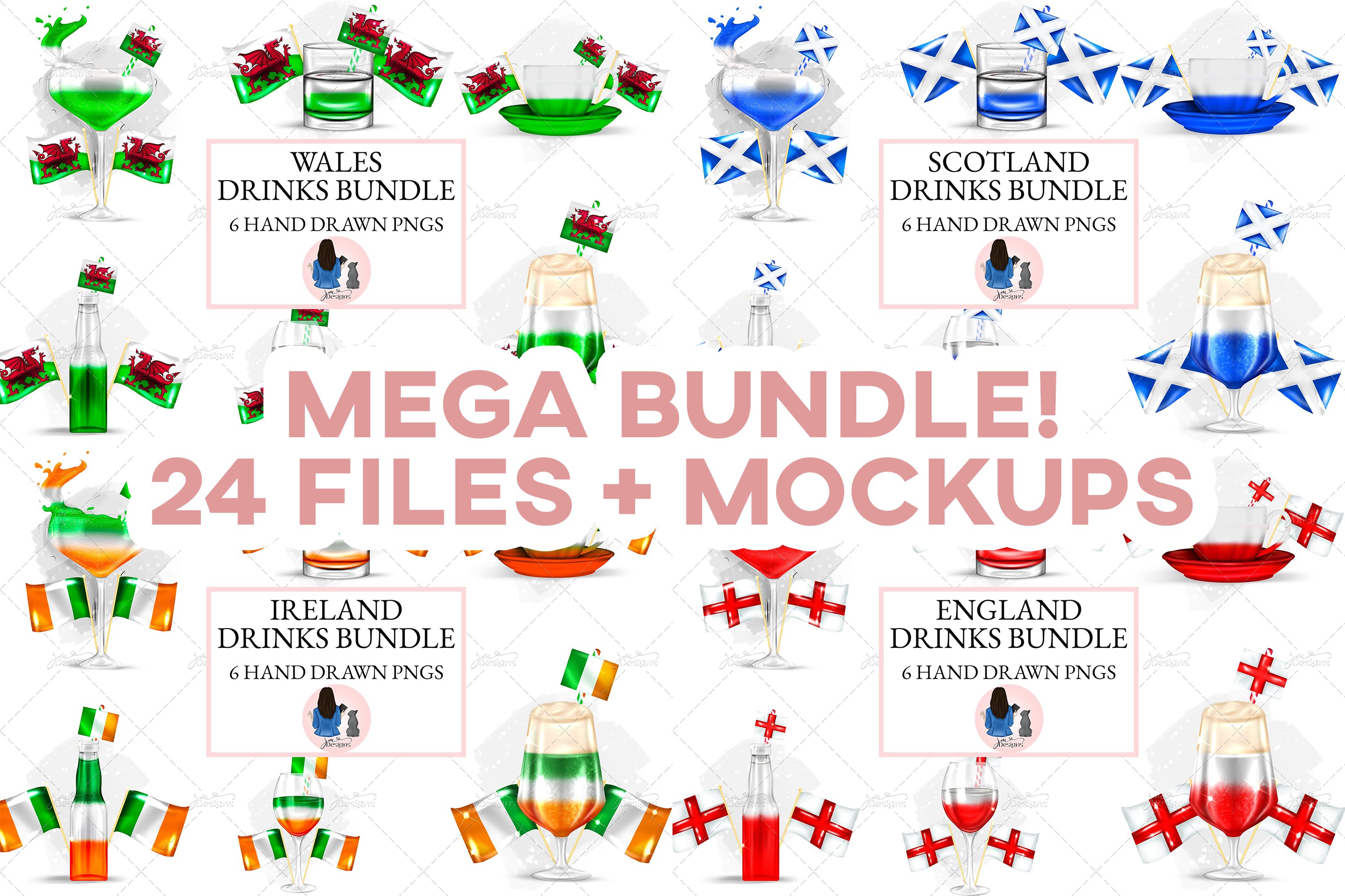UK Themed Drinks Sublimation Bundle | 24 PNG Files   Mockups