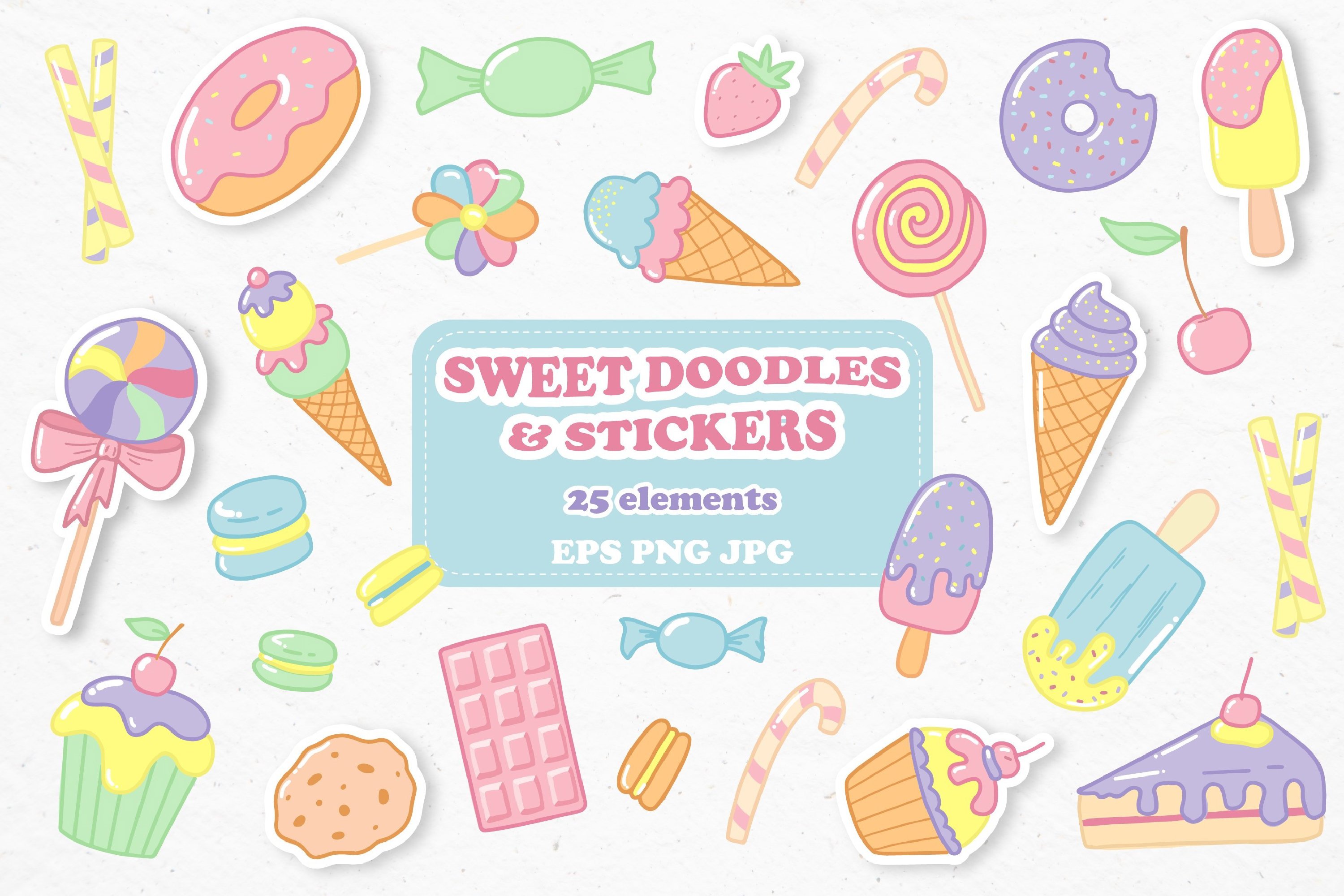 25 SWEETS doodles   stickers EPS PNG JPG