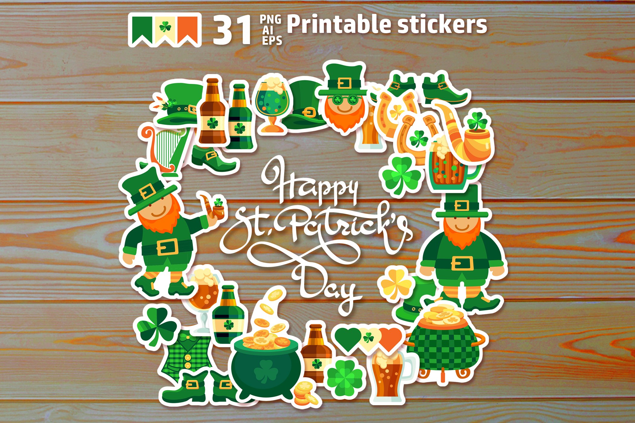 Funny Digital Stickers Bundle for Saint Patricks Day.