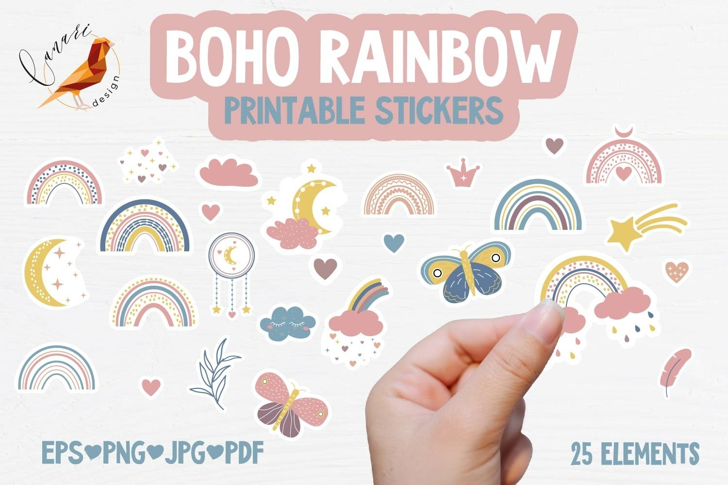 BOHO RAINBOW printable stickers bundle