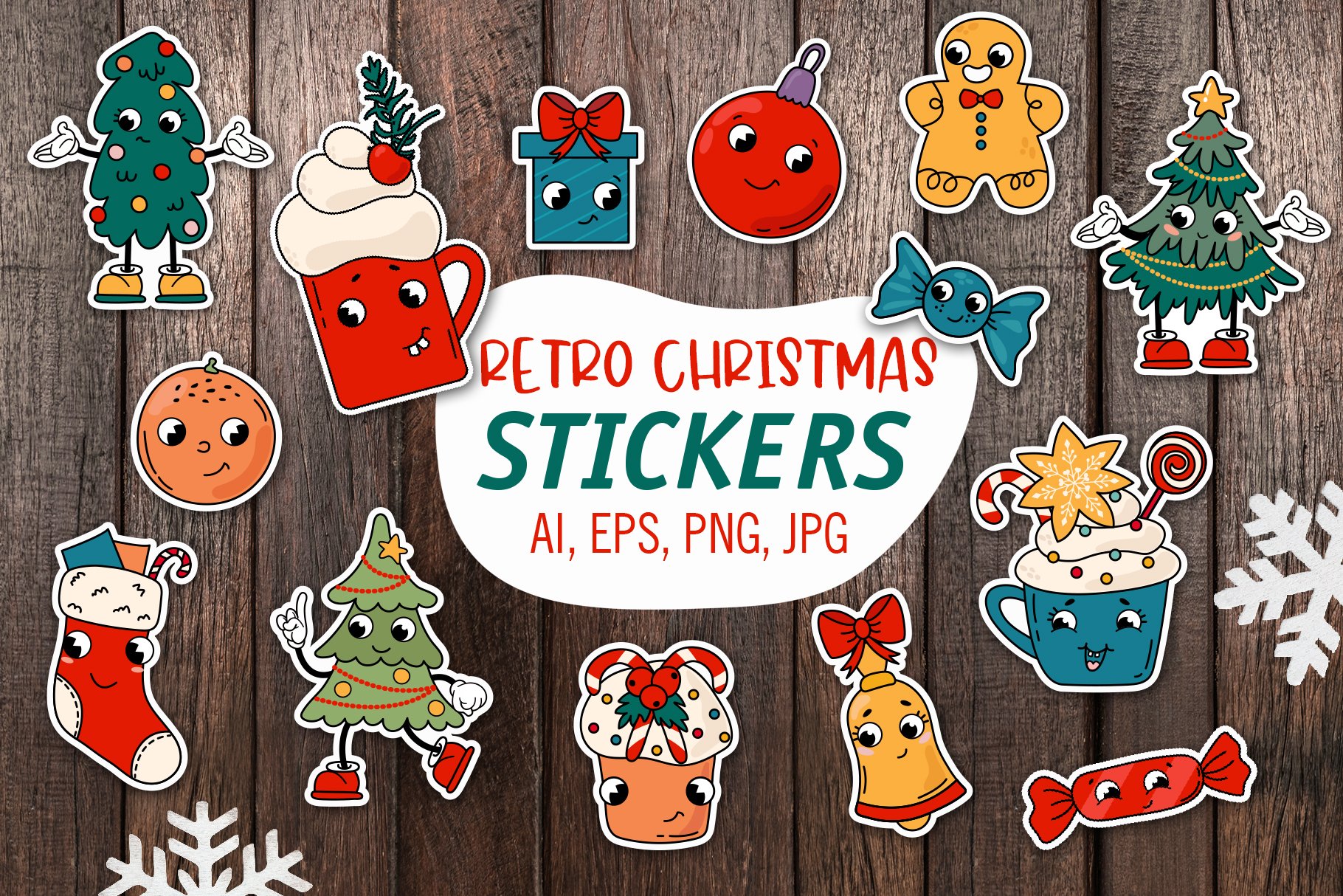 Retro Christmas / Printable Stickers Cricut Design