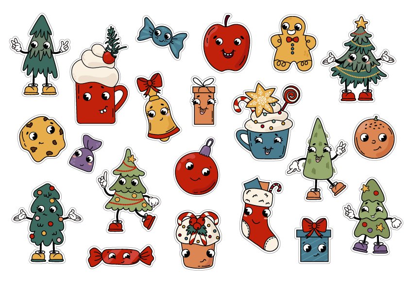 Retro Christmas / Printable Stickers Cricut Design 2