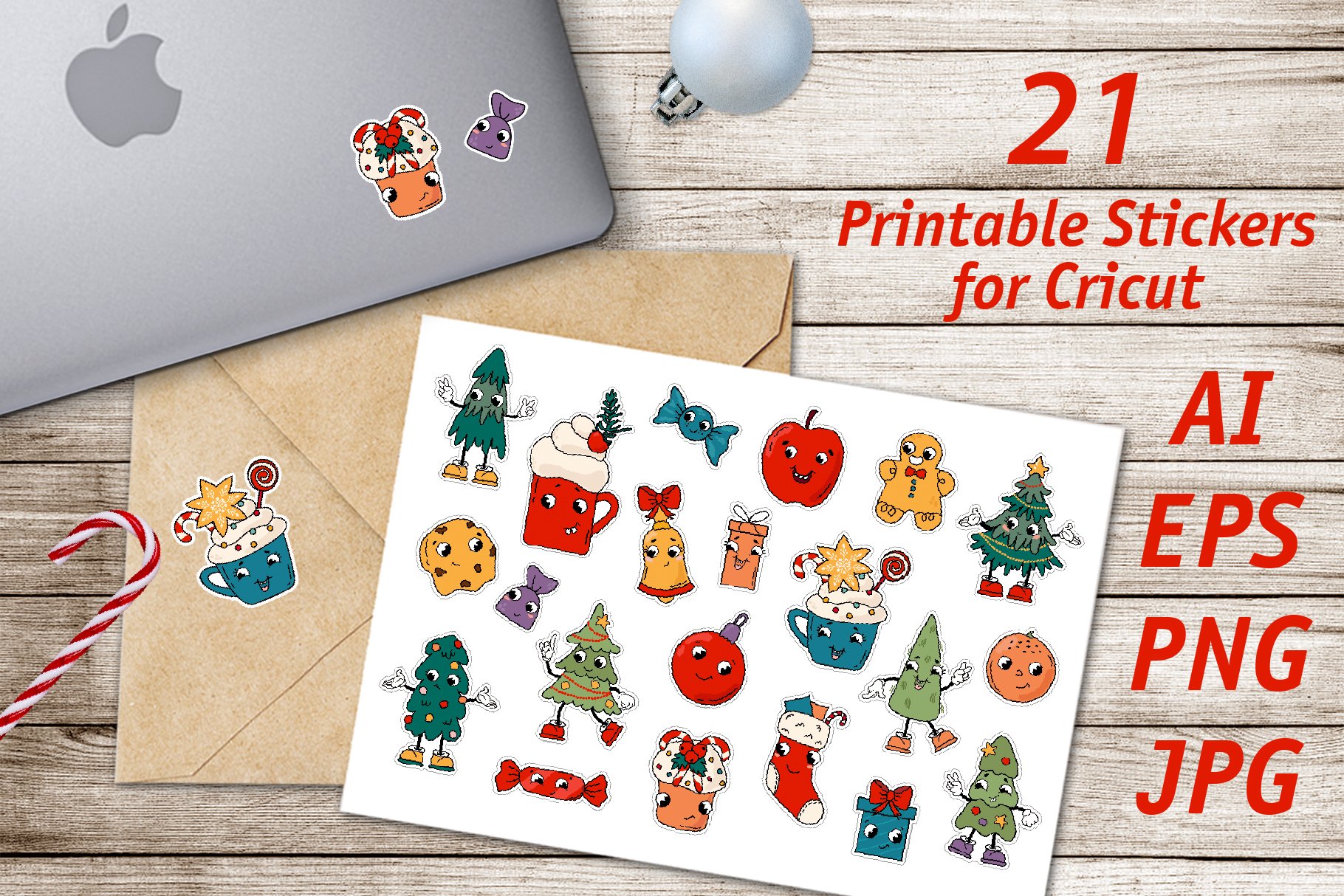 Retro Christmas / Printable Stickers Cricut Design 3