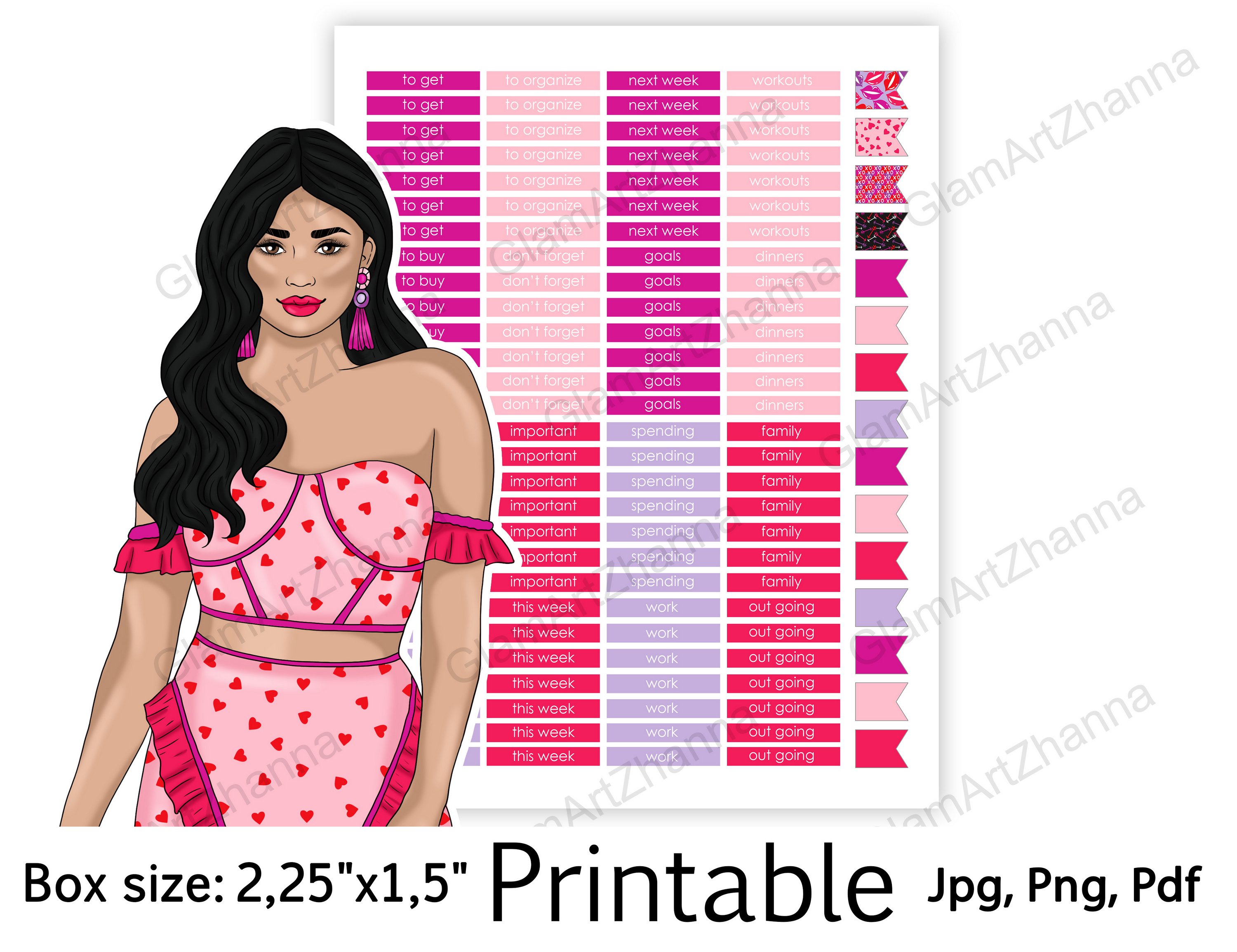 Galentines Day Printable Sticker Box Size 2,25"x1,5" 2