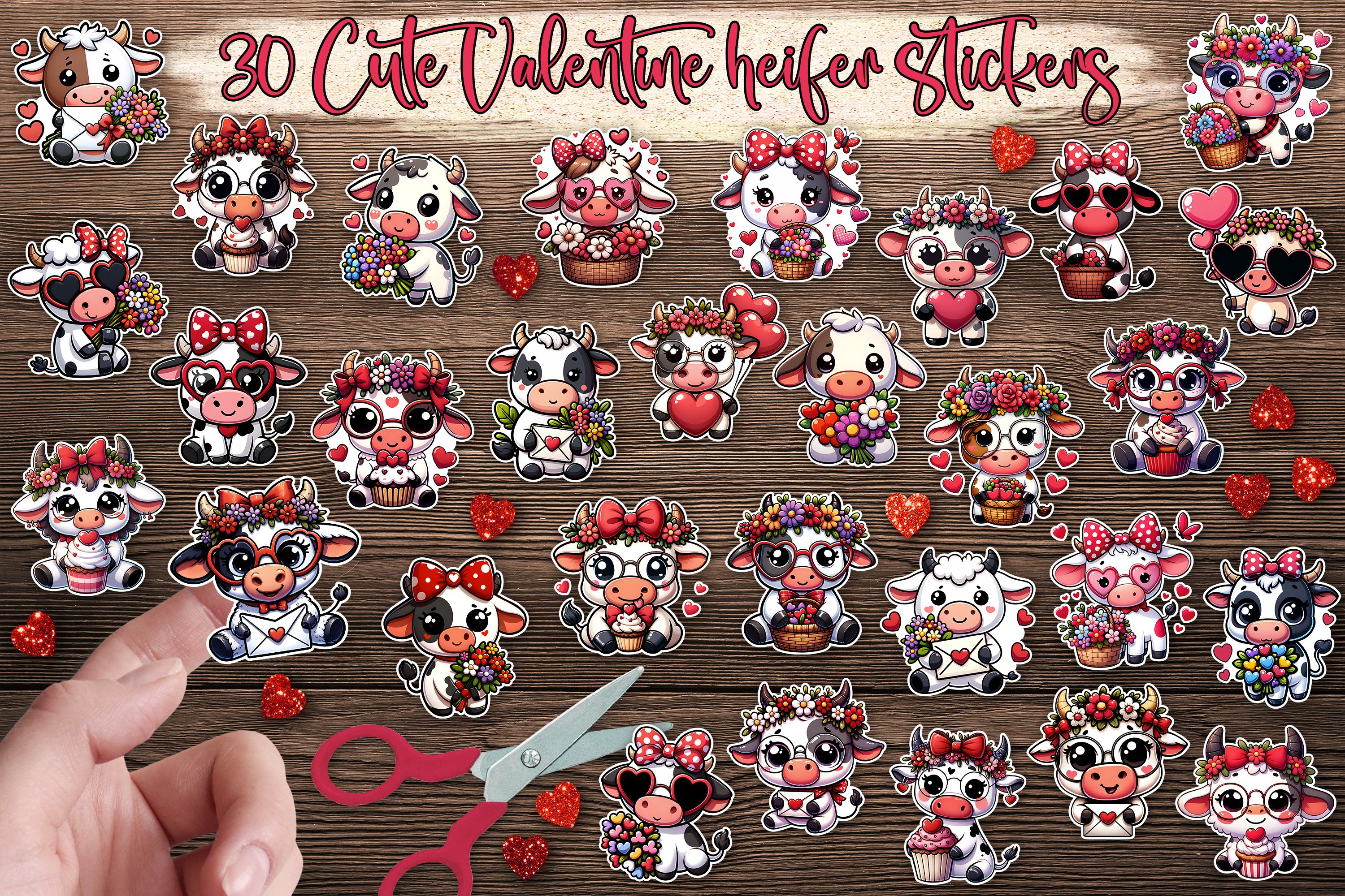 Valentines Stickers Bundle | Cute Valentines Heifer Stickers
