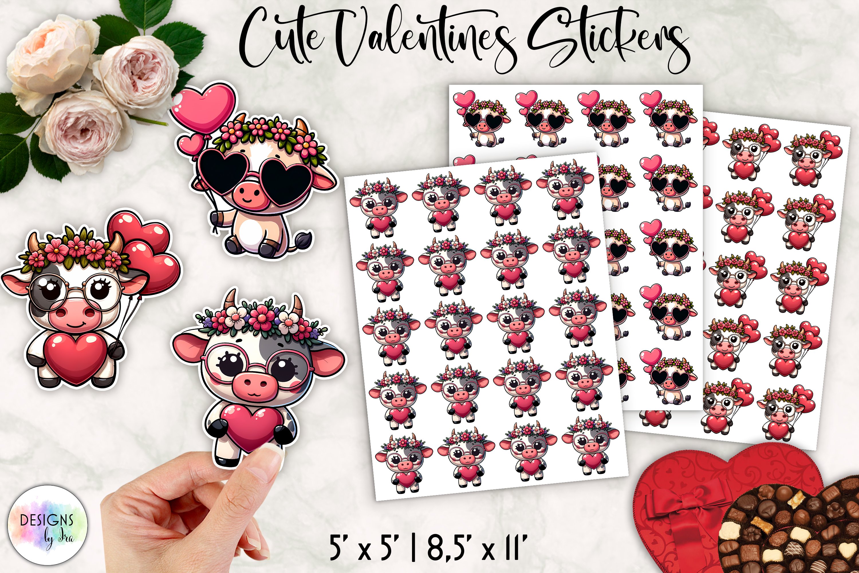 Valentines Stickers Bundle | Cute Valentines Heifer Stickers 2