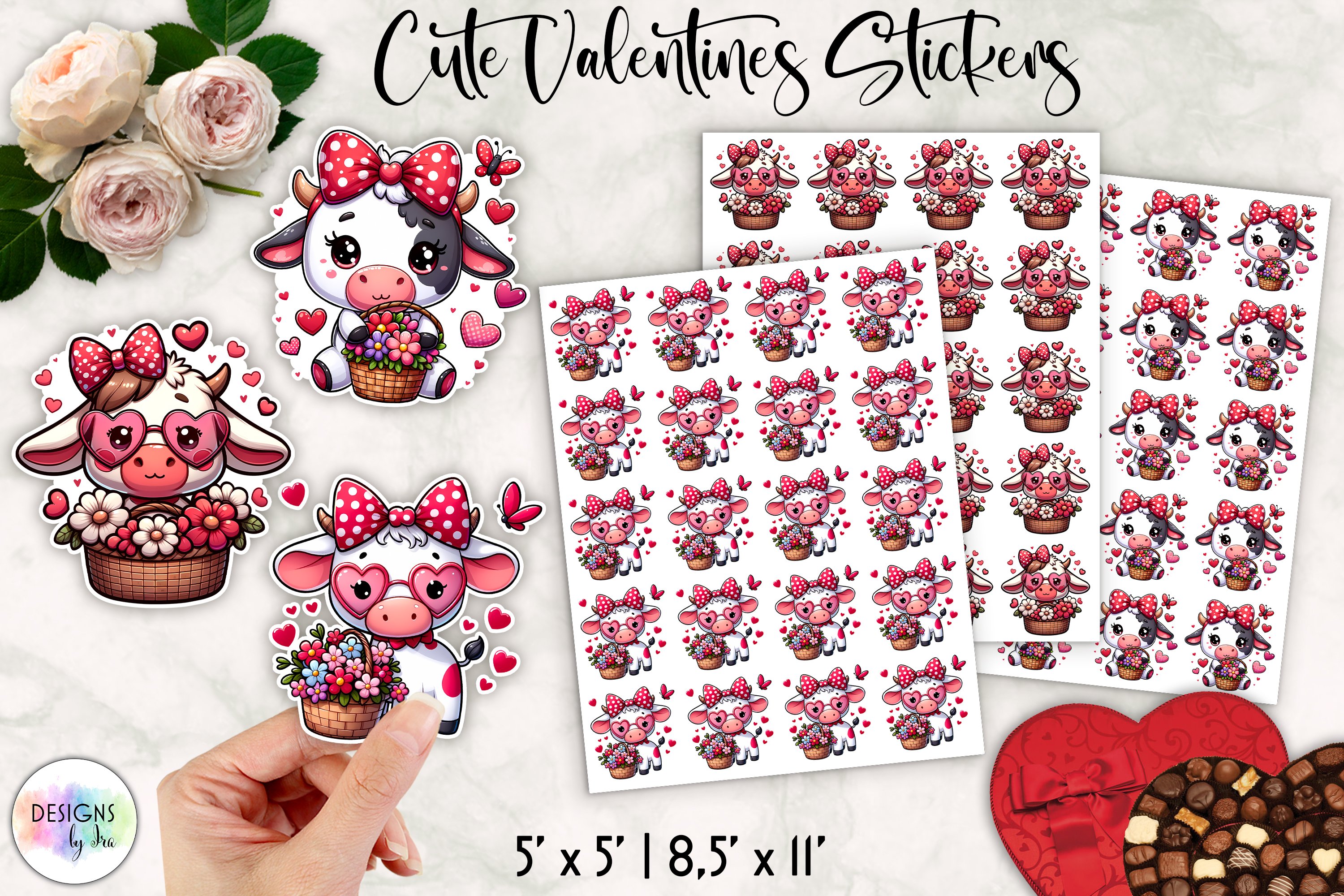 Valentines Stickers Bundle | Cute Valentines Heifer Stickers 3