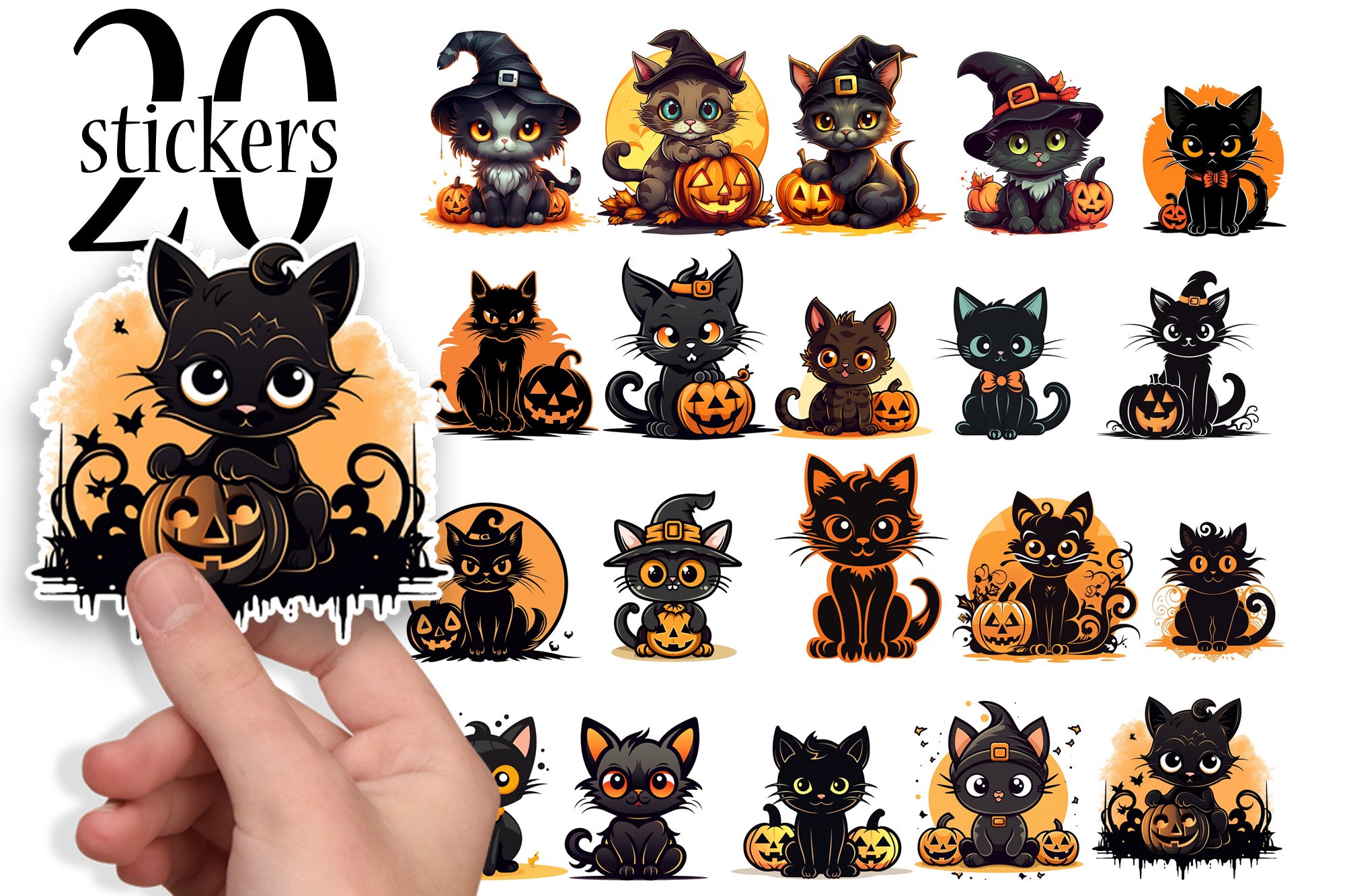 Cute Witch Halloween Sticker Bundle - Cat Halloween Stickers