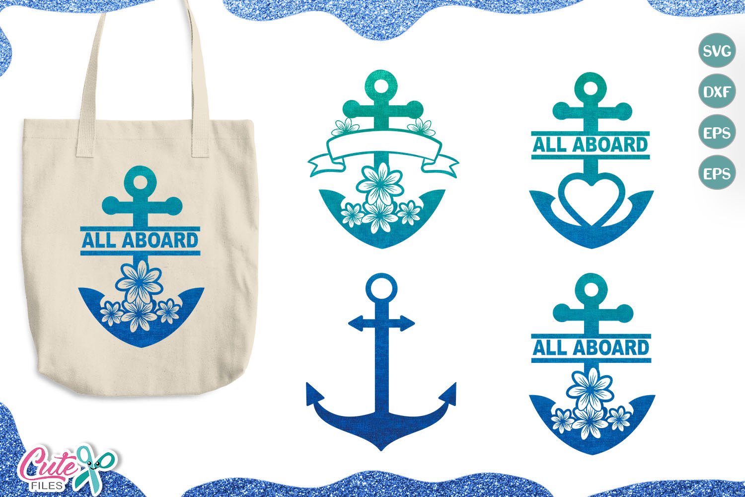 Anchor floral and monogram frames svg cut file for crafters