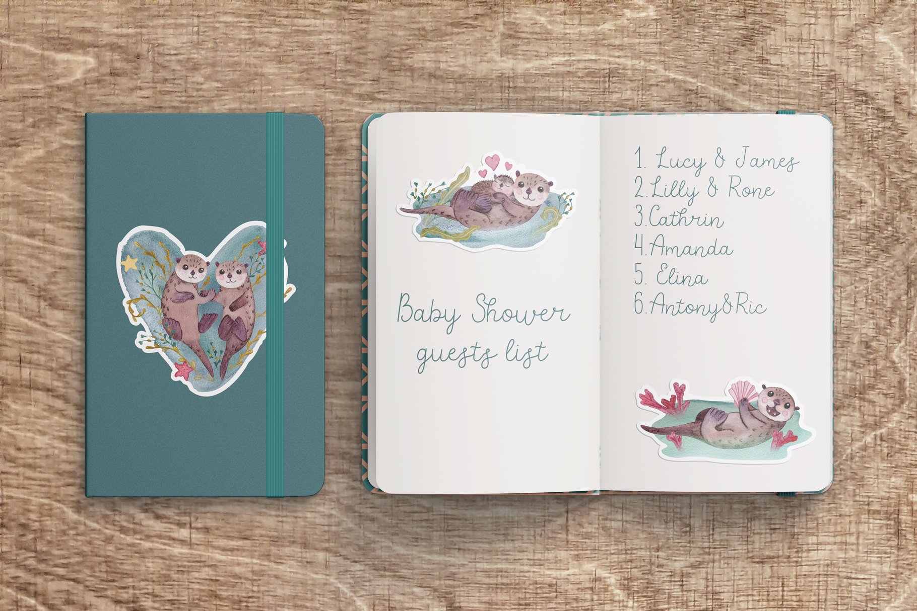 Watercolor Cute Sea Otters stickers 2