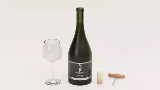 Red Wine Set - Premium Bottle with Concept Label and Accessories Low-poly 3D model