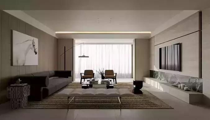 modern living and dining room interior 3D model