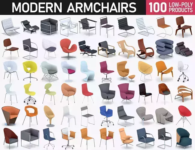 Modern Armchairs Collection Low-poly 3D model