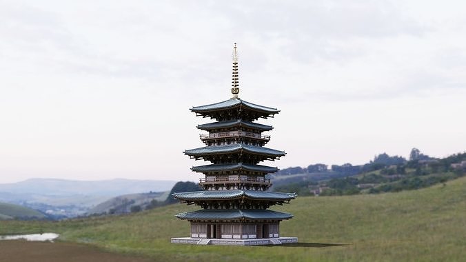 Japanese Modular Pagoda 2 Low-poly 3D model 3