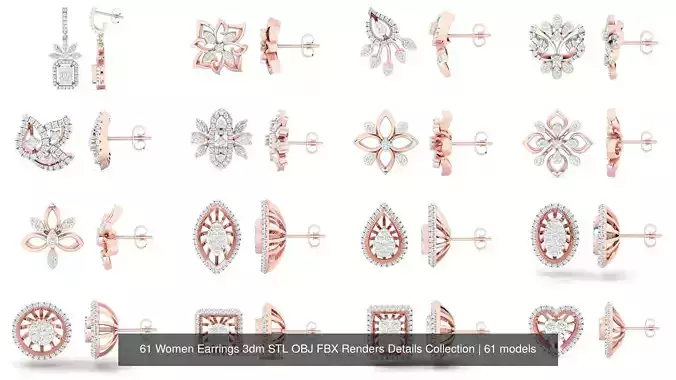 61 Women Earrings 3dm STL OBJ FBX Renders Details Collection 3D Model Pack