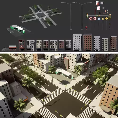 Urban Cityscape Pack  low-poly 3d model Low-poly 3D model