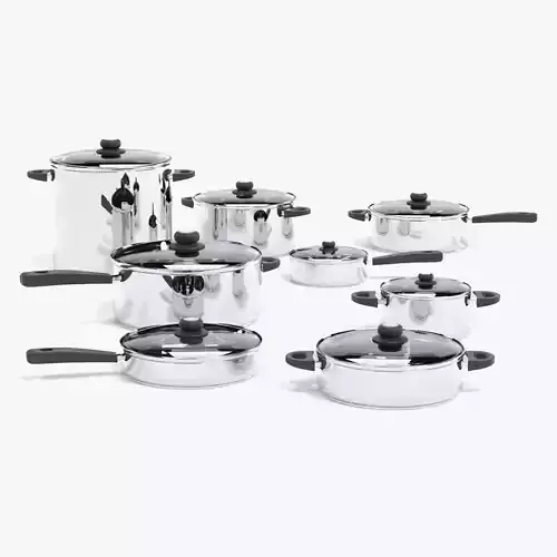 Cooking Pots - New and Polished Modern Cookware Set  3D model
