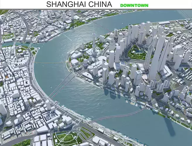 Shanghai Downtown China  Low-poly 3D model