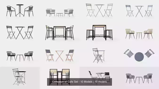 Collection of Cafe Set - 10 Models 3D Model Pack